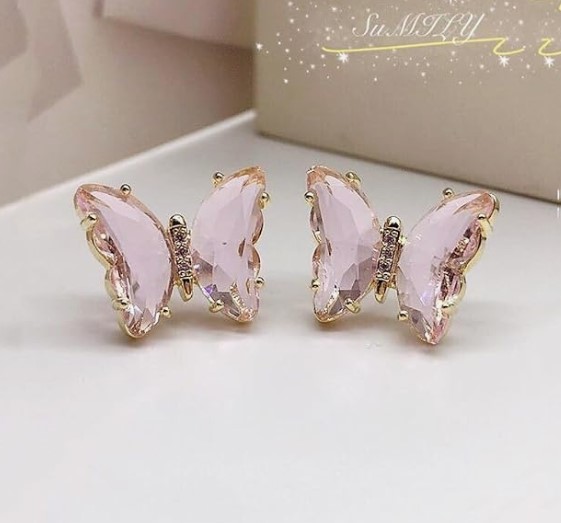 Butterfly Crystal Pink Earrings